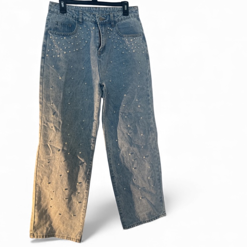 Men's Cropped Jeans with Studded Details
